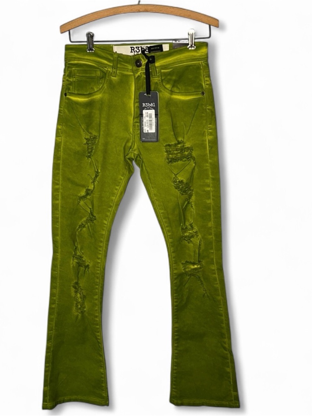 Rebel Stacked Distressed‎ Jeans Green W28 L35 NWT